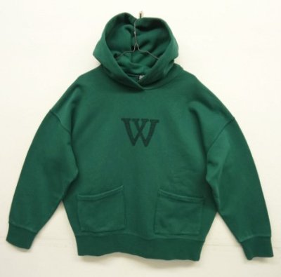 画像1: WOODBLOCK "W FELT PATCHED PIGMENT SWEAT HOODIE" GREEN (NEW)