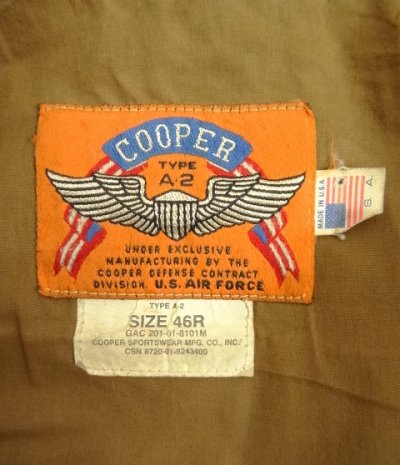 画像2: 90'S COOPER SPORTSWEAR "A-2" レザー フライトジャケット ブラウン USA製 (VINTAGE)