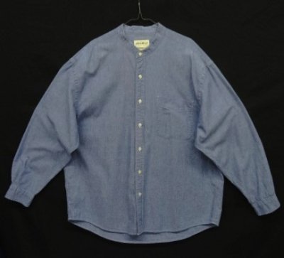 画像1: 90'S EDDIE BAUER シャンブレー バンドカラーシャツ ブルー (VINTAGE)
