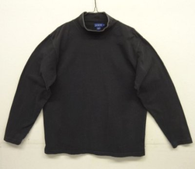 画像1: 90'S J.CREW モックネック 裾ロゴ刺繍 長袖 Tシャツ ブラック (VINTAGE)