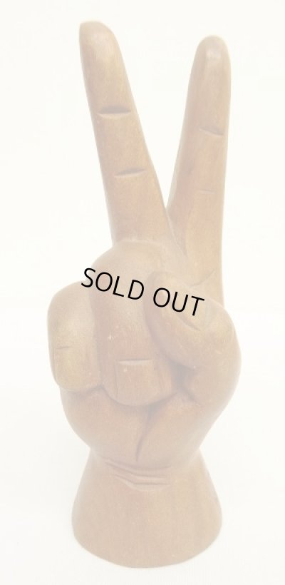 画像1: ウッド ピースサイン ハンドサイン オーナメント オブジェ M (ANTIQUE)