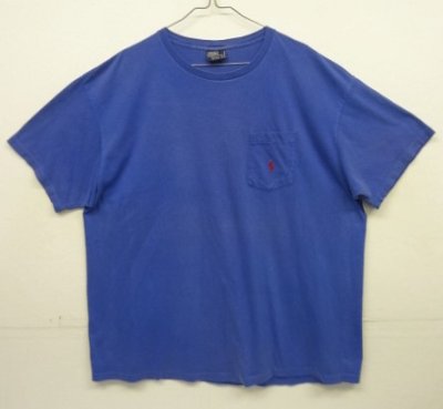 画像1: 90'S RALPH LAUREN シングルステッチ 耳付きポケット 半袖 Tシャツ ブルー USA製 (VINTAGE)