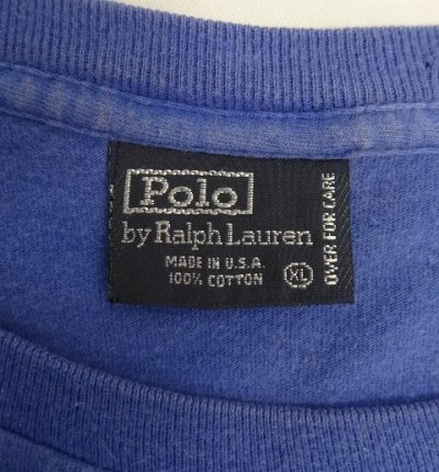 画像2: 90'S RALPH LAUREN シングルステッチ 耳付きポケット 半袖 Tシャツ ブルー USA製 (VINTAGE)