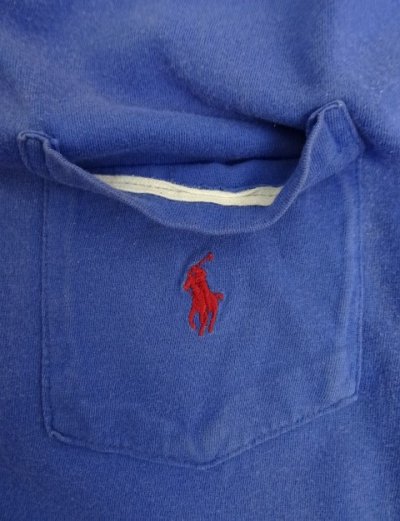 画像3: 90'S RALPH LAUREN シングルステッチ 耳付きポケット 半袖 Tシャツ ブルー USA製 (VINTAGE)