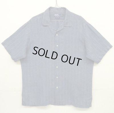 画像1: 90'S RALPH LAUREN "CALDWELL"  リネン 半袖 オープンカラーシャツ インディゴ/ストライプ (VINTAGE)