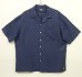 画像1: 90'S RALPH LAUREN 裾ロゴ シルク/リネン 半袖 オープンカラーシャツ ネイビー (VINTAGE) (1)
