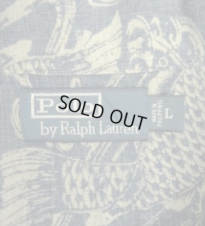 画像2: 90'S RALPH LAUREN リネン/コットン 半袖 オープンカラーシャツ インディゴベース/鯉柄 (VINTAGE)