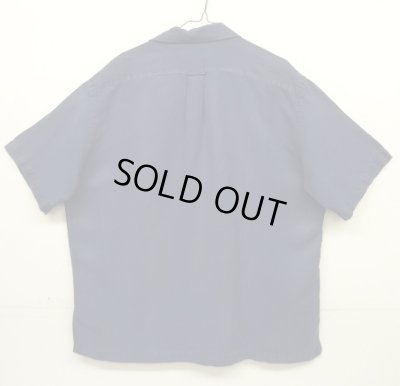 画像3: 90'S RALPH LAUREN 裾ロゴ シルク/リネン 半袖 オープンカラーシャツ ネイビー (VINTAGE)