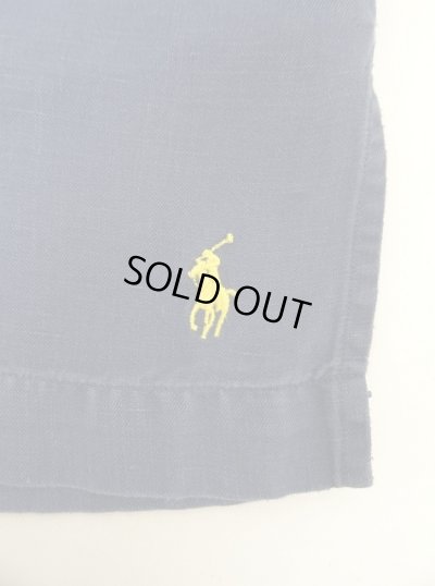 画像4: 90'S RALPH LAUREN 裾ロゴ シルク/リネン 半袖 オープンカラーシャツ ネイビー (VINTAGE)