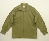 60'S CLASSIC CASUALS コットン/ジャガード 長袖 オープンカラーシャツ カーキ/刺繍 (VINTAGE)