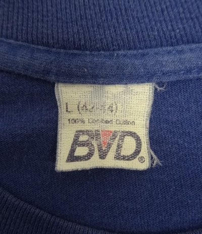 画像2: 70'S BVD コットン100% シングルステッチ 耳付きポケット 半袖 Tシャツ フェードネイビー USA製 (VINTAGE)