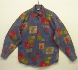 90'S THE TERRITORY AHEAD プリント BDシャツ ブルーベース/総柄 (VINTAGE)