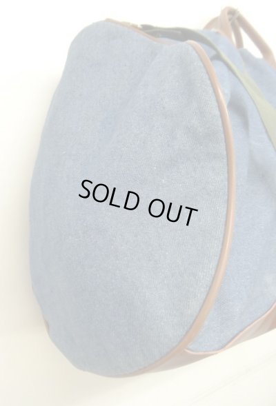 画像3: 80'S LL Bean デニム/レザー ダッフルバッグ インディゴ/オリーブ USA製 (VINTAGE)