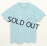 90'S FRUIT OF THE LOOM シングルステッチ 耳付きポケット 半袖 Tシャツ ターコイズ USA製 (VINTAGE)