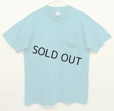 画像1: 90'S FRUIT OF THE LOOM シングルステッチ 耳付きポケット 半袖 Tシャツ ターコイズ USA製 (VINTAGE)
