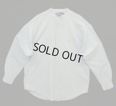 画像1: 90'S RALPH LAUREN "POSTBOY" シャンブレー 長袖 バンドカラーシャツ ブルー (VINTAGE)