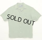 90'S RALPH LAUREN "CALDWELL"  裾ロゴ シルクリネン 半袖 オープンカラーシャツ グリーン (VINTAGE)