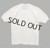 50'S RACE BRAND 袖リブ付き シングルステッチ ヘンリーネック Tシャツ ホワイト (DEADSTOCK)