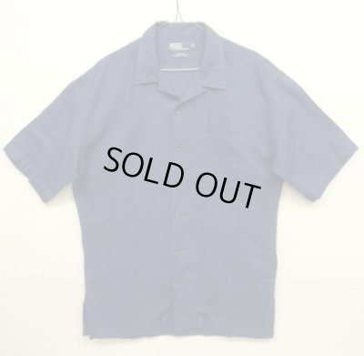 画像1: 90'S RALPH LAUREN "CLAYTON" リネン/コットン 半袖 オープンカラーシャツ ネイビー (VINTAGE)