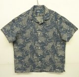 90'S RALPH LAUREN リネン/コットン 半袖 オープンカラーシャツ インディゴ/鯉柄 (VINTAGE)