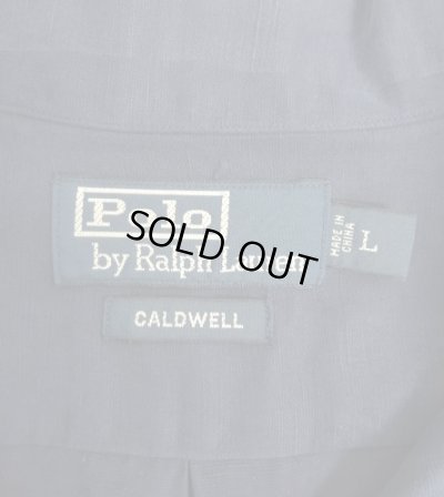画像2: 90'S RALPH LAUREN "CALDWELL" シルクリネン 裾ロゴ 半袖 オープンカラーシャツ ダークネイビー (VINTAGE)