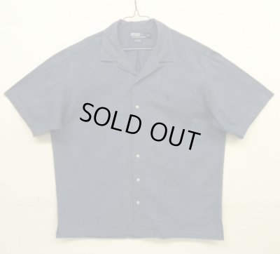 画像1: 90'S RALPH LAUREN "CALDWELL" コットン 同色ロゴ 半袖 オープンカラーシャツ ネイビー (VINTAGE)