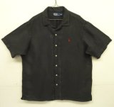 90'S RALPH LAUREN ヘリンボーンツイル 半袖 オープンカラーシャツ ブラック (VINTAGE)