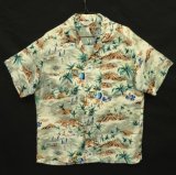 60'S ALOHA SHIRT "三角タグ" レーヨン 半袖 オープンカラーシャツ 総柄 (VINTAGE)