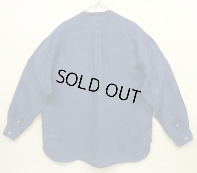 画像3: 90'S J.CREW 旧タグ リネン マチ付き バンドカラーシャツ インディゴ (VINTAGE)