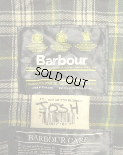 画像2: 90'S BARBOUR 3クレスト 旧タグ "WAX COTTON BLOUSON" 襟レザー ショート丈 オイルドジャケット オリーブ イングランド製 (VINTAGE)
