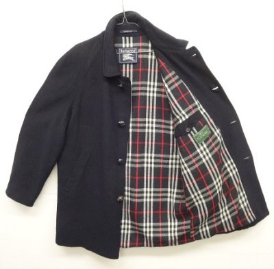 画像5: 90'S BURBERRYS チンスト付き ウール ラグランスリーブ ハーフコート ネイビー スペイン製 (VINTAGE)