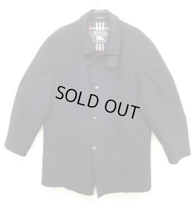 画像1: 90'S BURBERRYS チンスト付き ウール ラグランスリーブ ハーフコート ネイビー スペイン製 (VINTAGE)