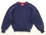 90'S RUSSELL ATHLETIC カップショルダー クロスダブルネック スウェットシャツ ネイビー USA製 (VINTAGE)