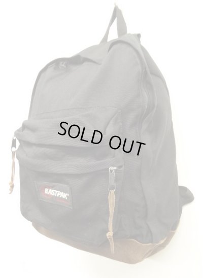 画像3: 80'S EASTPAK 旧タグ ボトムレザー ナイロン バックパック ブラック USA製 (VINTAGE)