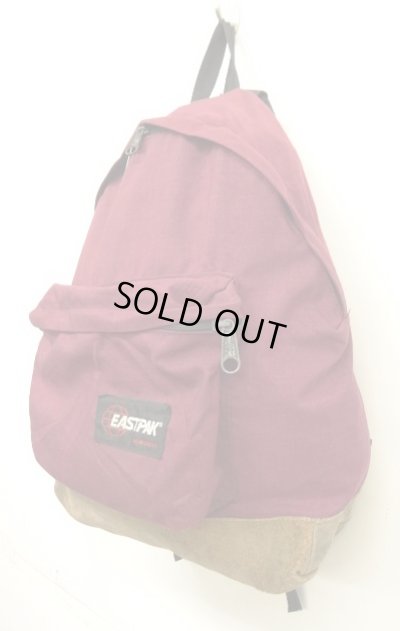 画像3: 80'S EASTPAK 旧タグ ボトムレザー ナイロン バックパック バーガンディ USA製 (VINTAGE)
