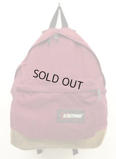 画像1: 80'S EASTPAK 旧タグ ボトムレザー ナイロン バックパック バーガンディ USA製 (VINTAGE)