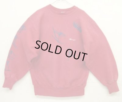 画像1: 90'S CHAMPION "両面＆右袖プリント" 刺繍タグ リバースウィーブ ダークレッド USA製 (VINTAGE)