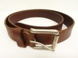 90'S LL Bean "SOLID BRASSバックル" レザーベルト ブラウン USA製 (VINTAGE)