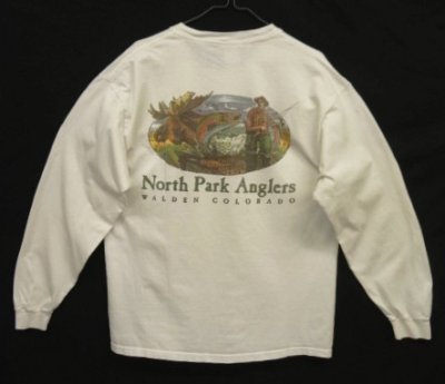 画像1: 00'S ORVIS "NORTH PARK ANGLERS" 両面プリント 長袖 Tシャツ ホワイト (VINTAGE)
