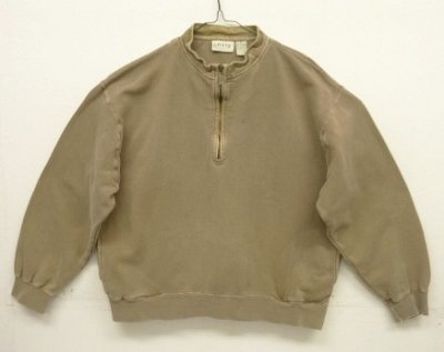 画像1: 00'S ORVIS ガゼット付き ハーフジップ スウェットシャツ フェードベージュ (VINTAGE)