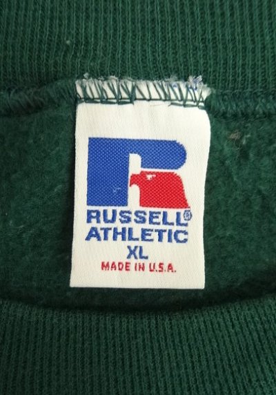 画像2: 90'S RUSSELL ATHLETIC 前Vガゼット付き クルーネック スウェットシャツ ダークグリーン USA製 (VINTAGE)