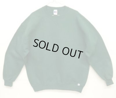 画像1: 90'S RUSSELL ATHLETIC 前Vガゼット付き クルーネック スウェットシャツ ダークグリーン USA製 (VINTAGE)