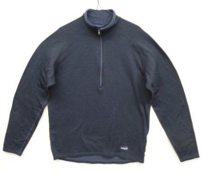 画像1: 00'S PATAGONIA 裾ロゴ レギュレーター R1 ハーフジップ ロングスリーブ ダークブルー USA製 (VINTAGE)