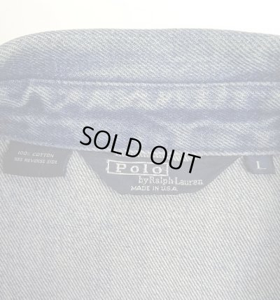 画像2: 90'S RALPH LAUREN 三角タグ チンスト付き デニム ドリズラージャケット インディゴ USA製 (VINTAGE)