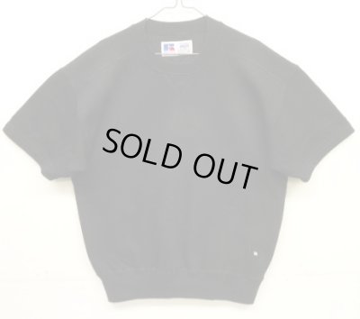 画像1: 90'S RUSSELL ATHLETIC "HIGH COTTON" 前Vガゼット付き クルーネック 半袖 スウェットシャツ ブラック USA製 (DEADSTOCK)