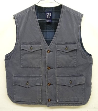 画像1: 90'S GAP 旧タグ 裏地付き ダックベスト フェードネイビー (VINTAGE)