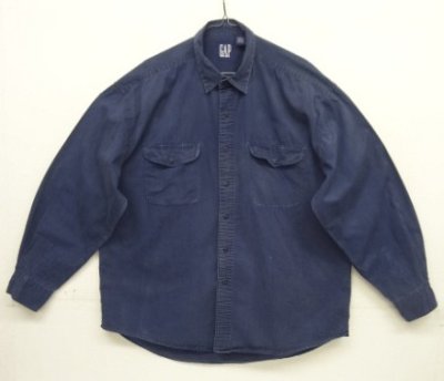 画像1: 90'S GAP 旧タグ ツイル 長袖 ワークシャツ ネイビー (VINTAGE)