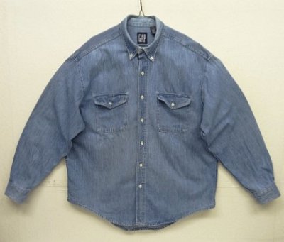 画像1: 90'S GAP 旧タグ デニム 長袖 BDシャツ インディゴ USA製 (VINTAGE)