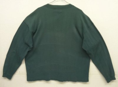 画像4: 90'S EDDIE BAUER 黒タグ シングルステッチ 針抜きリブ 猫目ボタン ヘンリーネック 長袖 Tシャツ ダークグリーン USA製 (VINTAGE)