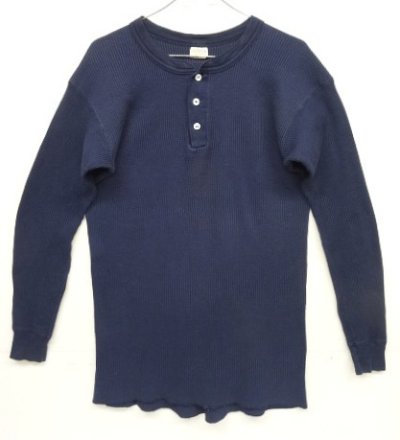 画像1: 80'S OAKTON LTD ヘンリーネック サーマル 長袖 Tシャツ ネイビー USA製 (VINTAGE)